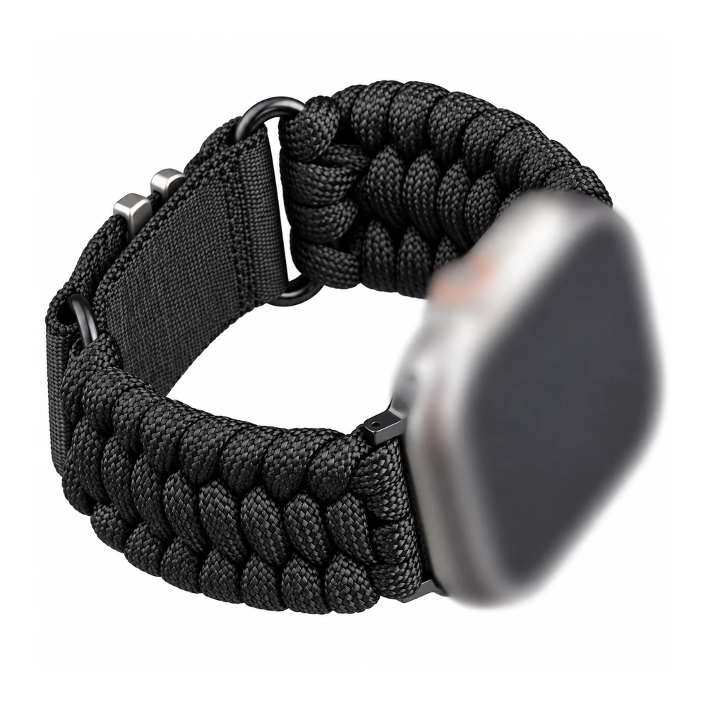 Bracelet Paracorde Compatible Apple Watch Noir 42 à 49 mm