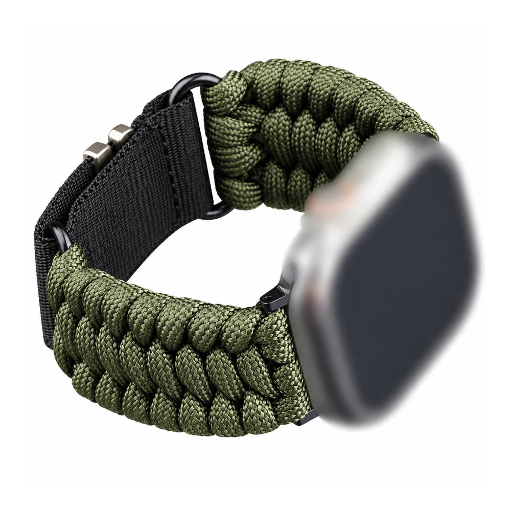 Bracelet Paracorde Compatible Apple Watch Vert 42 à 49 mm