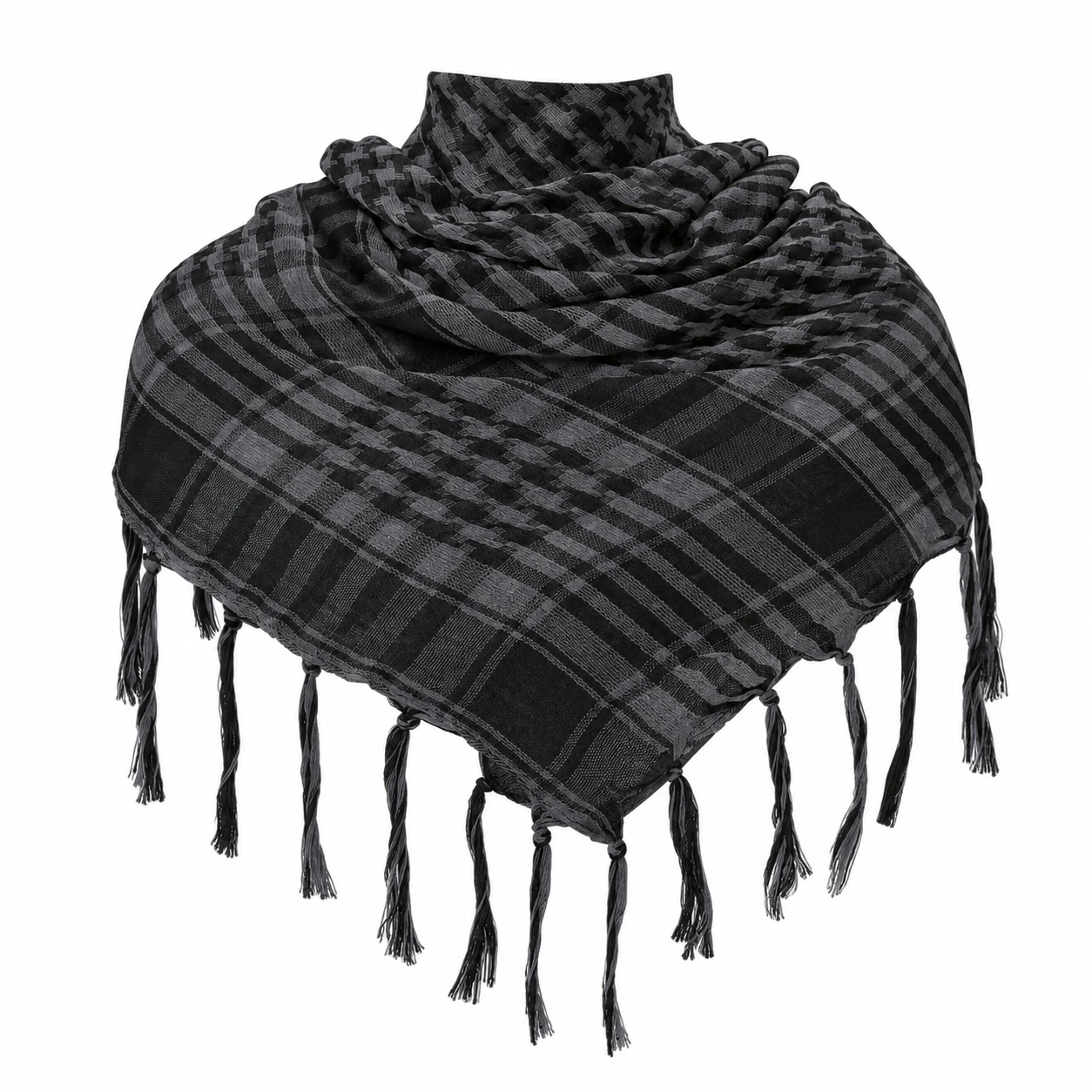 Keffieh Tactique Gris Anthracite et Noir à Franges