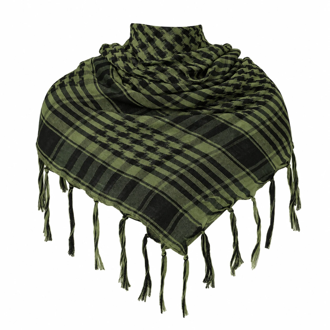 Keffieh Tactique Vert Olive et Noir à Franges
