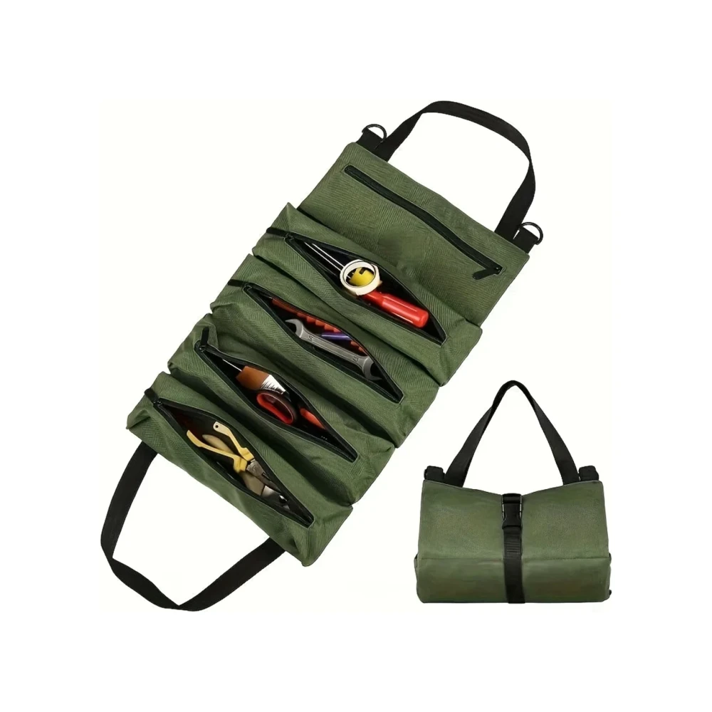 Trousse à Outils Enroulable Verte 5 Poches Zippées