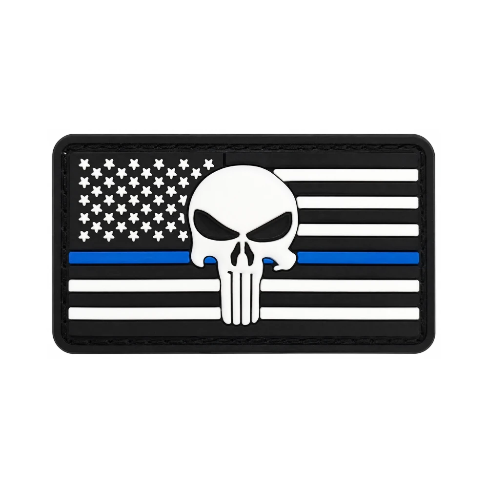 Patch Drapeau Skull Blue Line Blanc