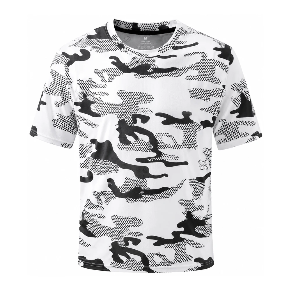 T-shirt Sport Homme Camouflage Blanc Respirant Polyester