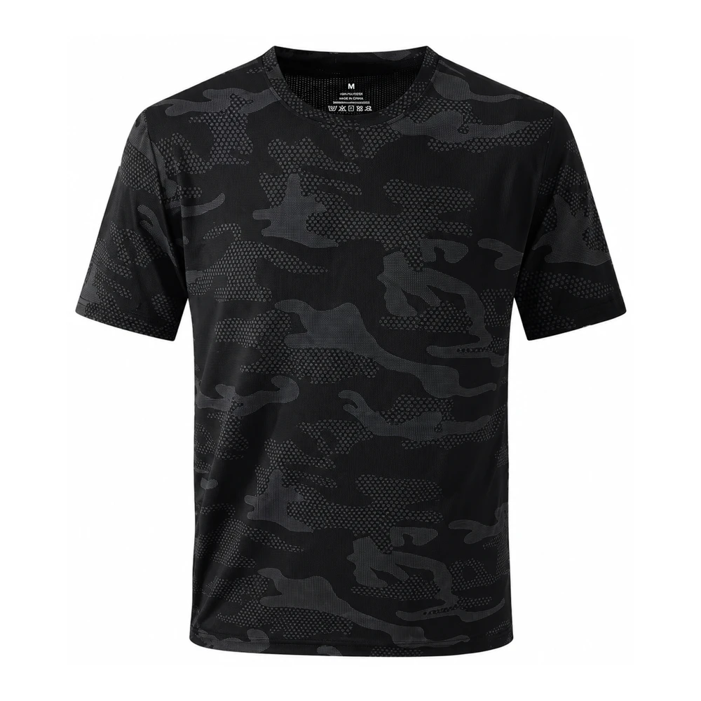 T-shirt Sport Homme Camouflage Noir Respirant Polyester
