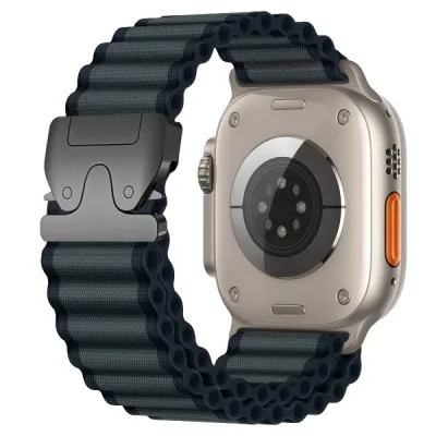 Bracelet Apple Watch Noir Silicone Boucle Parachute 42 44 45 46 49mm