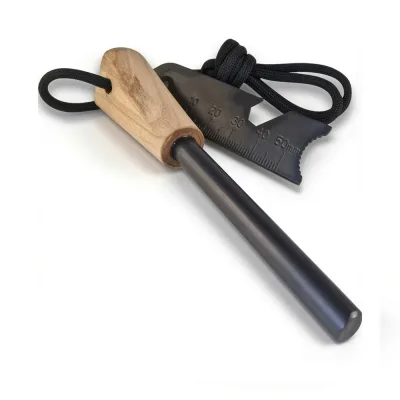 Allume-Feu 12cm Magnésium Manche Bois Pierre à Feu Survival Outdoor Bushcraft Camping