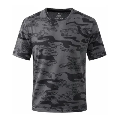 T-shirt Sport Homme Camouflage Gris Respirant Polyester
